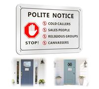 No Cold Callers Sign for Front Door, Large Size No Cold Callers Sticker, 15x10cm Brushed Aluminum, No Rust for Years of Use, No Sales People Sign, With Self Adhesive Backing and Pre-drilled Holes