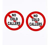No Cold Callers Sign, Prohibition Warning Symbol, Red and Black, Round 80MM X 80MM Vinyl Stickers (2)