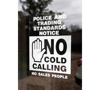 No Cold Calling Window Sign, Police Trading Standards Notice, 70mm x 98mm, Self-Adhesive Vinyl Sticker, White on Clear (5)