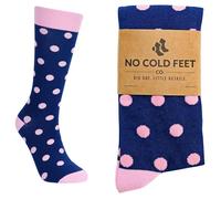 No Cold Feet Fun Colorful Novelty Socks for Men for Dress Casual Formal Groomsmen Wedding, Blue, Navy With Pink Polka Dots, 13-15 UK