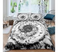((No Comforter)) Boho Tie Dye Bedding Set Double Size Black White Tie Dyed Swirl Duvet Cover Bohemian Gypsy Spirals Comforter Cover For Kids Teens Men Women Pastoral R