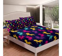 ((No Comforter)) Colorful Unicorn Fitted Sheet & Pillow Sham Set Double Size,Kids Rainbow Horse 3 Piece Bedding Decor Set Cartoon Kawaii Unicorn for Girls,Modern