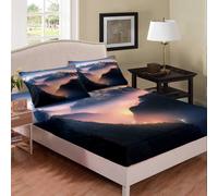 ((No Comforter)) Greneric Mountain Fitted Sheet & Pillow Sham Set Rolling Mountain 3 Piece Bedding Decor Set Cloudy Mist bedding sets for Kids Boys Girls Natural Lands