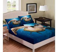 ((No Comforter)) Ocean Turtle 3 Piece Bedding Decor Set Swimming In Deep Sea Fitted Sheet & Pillow Sham Set Underwater Animal bedding sets for Kids Boys Girls Wild Mar
