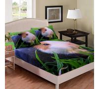 ((No Comforter)) Tbrand Guinea Pig Bedding Decor Set Double Size Pet Guinea Pig Fitted Sheet & Pillow Sham Set Lovely Mouse Wild Rodents Animal Fitted Bed Sheets for G