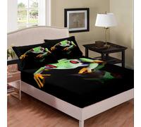 ((No Comforter)) Tbrand Lively 3D Frog Bedding Decor Set Double Size Red Eyed Frog Bedding Decor Set Tropical Insects Fitted Sheet & Pillow Sham Set Tropical Rain Anim