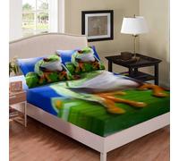 ((No Comforter)) Tbrand Tree Frog Bedding Decor Set Double Size Frog Family Bedding Decor Set Red Eyed Frog Tropical Insects Animal Reptile Fitted Bed Sheets for Kids