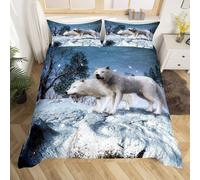 ((No Comforter)) Wolf Bedding Set Safari Animals Print Comforter Cover Snow Wolves Couple Mountain Duvet Cover Set For Kids Boys Girls Adults Exotic Wildlife Nature Qu