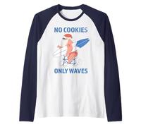 No Cookies Only Waves Surfing Santa Christmas in July Raglan Baseball Tee