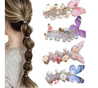 No Damage Soft Elastic Spiral Hair Ties, Subsistenceed Pearl Spiral Telephone Cord Hair Ties for Women, Twisted Hairs Wire Pony Hairwire, Colorful Phone Cord Twisty Hairties Ponytail Holders(#B-4PCS)