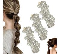 No Damage Soft Elastic Spiral Hair Ties, Subsistenceed Pearl Spiral Telephone Cord Hair Ties for Women, Twisted Hairs Wire Pony Hairwire (White*3PCS)