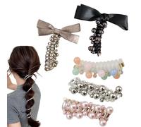No Damage Soft Elastic Spiral Hair Ties, Twisted Hair Wire Pony Hairwire, Telephone Cord Hair Ties, Soft Pearl Braided Telephone Elastic Spiral Hairs Ties for Women (5Pcs-D)