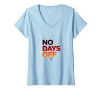 No Days Off Motivational Fitness Workout V-Neck T-Shirt, Women, Baby Blue, M