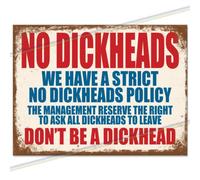 "No Dickheads" Funny Metal Sign | Retro 'Man Cave' Wall Plaque for Garden Bar, Shed & Garage | Witty Father’s Day Gift 2026 | Small Vintage Tin Sign 15x10cm | Made in UK