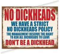 "No Dickheads" Funny Metal Sign | Retro 'Man Cave' Wall Plaque for Garden Bar, Shed & Garage | Witty Father’s Day Gift 2026 | Vintage Tin Sign 27x18cm | Made in UK