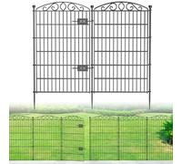 No Dig Decorative Garden Fence with Gate 91.4cm H x 7.4m L for Dogs | 12 Panel Rustproof welded metal with deep stakes for outdoor yards and patios. Arched modular design contains rabbits