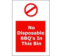 No Disposable BBQs in This Bin | 30cm x 20cm | Red/White - PVC Plastic Sign for Parks, Campgrounds, Public Spaces, Waste Management, Fire Safety | UK-Made with Renewable Energy