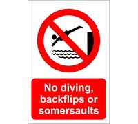 No Diving Backflips or Somersaults Swimming Pool Sign - Self Adhesive Sticker 300mm x 200mm