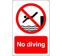 No diving - no swimming, no diving, deep water, slippery - High tack self-adhesive sticker (300mm x 200mm) Viewing Distance within 7m.