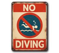 No Diving Pool Sign,Pool Rules Signs Swimming Safety Sign Outdoor Decorations Outside for Yard Beach Funny Vintage Metal Tin Warning 12x8 in
