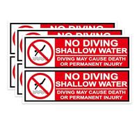 No Diving Stickers Labels Shallow Water 3 x 10 Inch NO DIVING Adhesive Swimming Pool Safety Warning Caution Stickers Pool Signs Decor 6 Pc