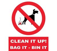 No Dog Fouling Bag It Bin It Dog Waste Clean It Up Warning Safety Sign Self Adhesive Gloss Sticker 160mm x 125mm