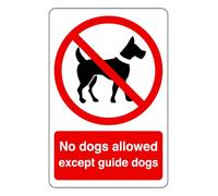 No Dogs Allowed Except Guide Dogs - safety sign - 1.2mm Rigid plastic for indoor/outdoor usage (600mm x 400mm) Viewing Distance within 20m.