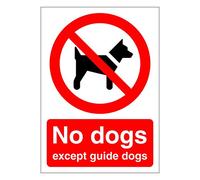 No dogs except guide dogs prohibition safety sign - Self adhesive vinyl sticker 100mm x 140mm - Warns that an activity is not permitted (5)