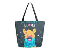 No Drama Cute Llama Canvas Tote Bag Reusable Grocery Bags Tote Carrying Bag with Handles