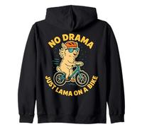No Drama Just Llama On A Bike Cool Vibes Zip Hoodie