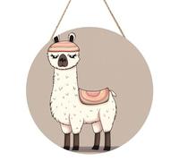 No Drama Llama Round Wood Panel Painting 12 Inch Hanging Plaque Rustic Farmhouse Wall Art Home Decor with Rope