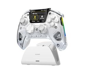 (No Drift) ManbaOne Wireless Game Controller with Interactive Screen for Switch/Windows PC/iOS/Android,Hall Effect Stick and Trigger with Charging Dock(White)
