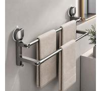 No Drill Adjuble Suct Cup Double Towel Bar Rack - Waterproof Wall Mounted for Modern Bathroom & Kitchen, Swivel Design (29.9-52.4in, 76-133cm)