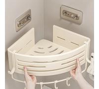 No Drill Bathroom 2-Layer Shelf Metal Rack Shampoo Holder Corner Shelf Toilet Shelf Without Drilling Bathroom Accessories For WC Cream white 3pcs