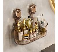 No Drill Bathroom Storage, Suction Cup Storage Rack with Drain Hole Box, Large Capacity & Strong Load-Bearing, Removable Cup Wall Mount Organizer with Shelf Rack, Clear Bathroom Shower Basket(Gold)