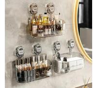 No Drill Bathroom Storage, Suction Cup Storage Rack with Drain Hole Box, Large Capacity & Strong Load-Bearing, Removable Cup Wall Mount Organizer with Shelf Rack, Clear Bathroom Shower Basket(Mix)