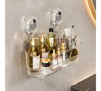 No Drill Bathroom Storage, Suction Cup Storage Rack with Drain Hole Box, Large Capacity & Strong Load-Bearing, Removable Cup Wall Mount Organizer with Shelf Rack, Clear Bathroom Shower Basket(Clear)