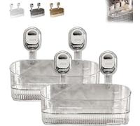 No-Drill Bathroom Suction Storage Box - Large Capacity & Strong Load-Bearing, Removable Hanging Basket, Corrugated Cup Shower Shelves with Drain Holes, for Bathroom Wall (Transparent-2pcs)
