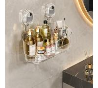 No-Drill Bathroom Suction Storage Box, Suction Cup Shower Caddy, Removable Waterproof Bathroom Wall Shelf, Large Capacity Shower Shelves, Suction Shower Organizer for Bathroom Kitchen (Clear)