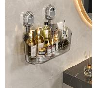 No-Drill Bathroom Suction Storage Box, Suction Cup Shower Caddy, Removable Waterproof Bathroom Wall Shelf, Large Capacity Shower Shelves, Suction Shower Organizer for Bathroom Kitchen (Gray)