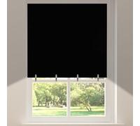 No Drill Blackout Roller Blinds Easy Fit Thermal Stick On Temporary Shades | Self Adhesive, No Screw, Perfect Fit, Black out Window Cover, For Bedroom Bathroom Kitchen Window Doors, with 4 Clips