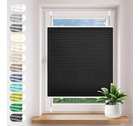 No Drill Blinds 20 x 160 cm Light Filtering, Blackout Thermal Privacy Protection Block-Out Pleated Blind No Drill Instant Temporary for Patio Bathroom Bedroom, Black