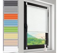 No Drill Blinds Pleated Fabric Blind 55 x 60 cm Instant Stick on Blinds Easy Fit Blinds No Drill Blinds with White Guide Rail for Window Privacy Protection, White