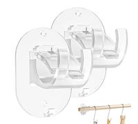 No Drill Curtain Rod Brackets Self-Adhesive Curtains Holder 2PCS Heavy Duty Curtains Rod Hook Drapery Hook Holder Fixing Rod Holder Curtain Pole Wall Bracket Curtains Rod Support Hanger for Home