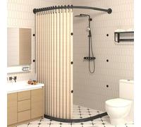 No Drill Curved Shower Curtain Rod U Shaped Flexible Arched Design Portable Magnetic Folding for Dressing Room Fits 100 120cm x 90 100cm Beige & Black.