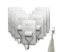 No Drill No Nail Stainless Steel Self Adhesive Hooks (with Glue, 7PC) | Stainless Steel Wall Hooks,No-Drill with Waterproof Mounting,180 Rotation Strong Bearing Wall Door Hook for Kitchen Bathroom
