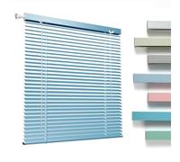 No Drill No Tools 1 Inch Aluminium Mini Blinds Cordless Horizontal Blinds for Indoor Windows, Blackout Window Shades Custom 10" 28" 32" 36" 42" 48" 56" 64" 68" 76" for Home Office Living Room(Light Bl