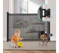 No-Drill Retractable Baby Gate for Stairs,Pet Gate with Cat Door for Doorways,33" Tall,Extends up to 55" Wide Mesh Baby Dog Pet Cat Gate with Door,Child Safety Gate for Hallways Kitchen Indoor Outdoor