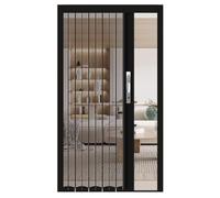 No-Drill Sliding Concertina Door with Grey Mesh & Metal Lock Folding Accordion Screen for Bedroom Entryway & Wardrobe 72x80in (Black 183x203cm)