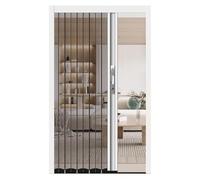 No-Drill Sliding Folding Door with Grey Mesh, Metal Locking Accordion Screen for Bedroom, Wardrobe, Closet Entryway